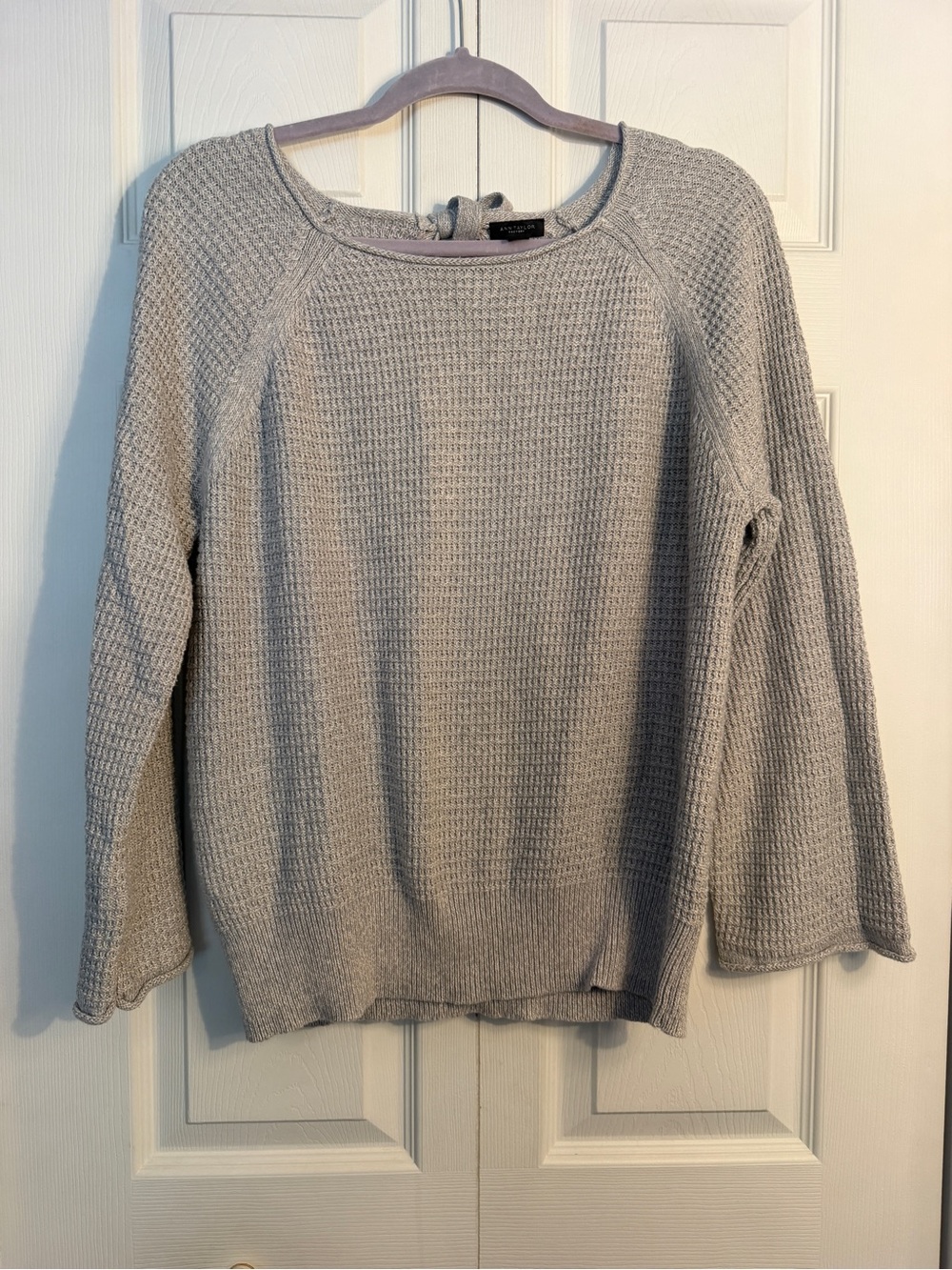 NWT Ann Taylor factory gray sweater with tie back detail size medium 100% cotton